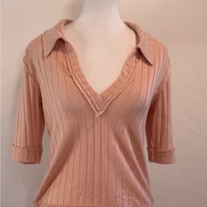 We The Free Krystal Ribbed V-Neck Polo Shirt